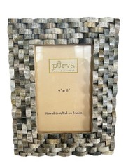 Purva Handcrafted Horn Bone Inlay Picture Frame 4×6 Basketweave Gray Mosaic Boho