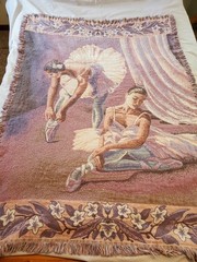 Vintage Goodwin Weavers Ballerina Tapestry Woven Fringed Throw Blanket 65×46 USA