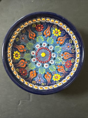 Traditional Turkish Iznik Handmade Ceramic Raised Flower Cobalt blue Bowl 5”x 2”