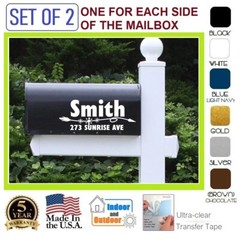 SET OF 2 CUSTOM PERSONALIZED VINYL MAILBOX NUMBERS NAME DECAL, (Model 22)