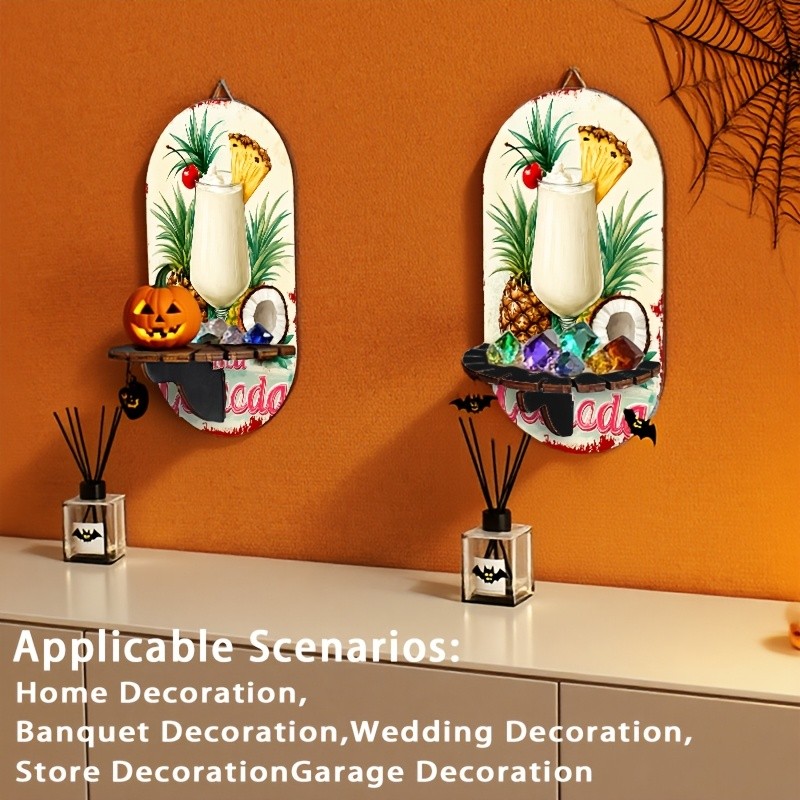 2D Wall Shelf Funny Tropical Pineapple Coconut Art Wood Hanging Shelf Home Decor