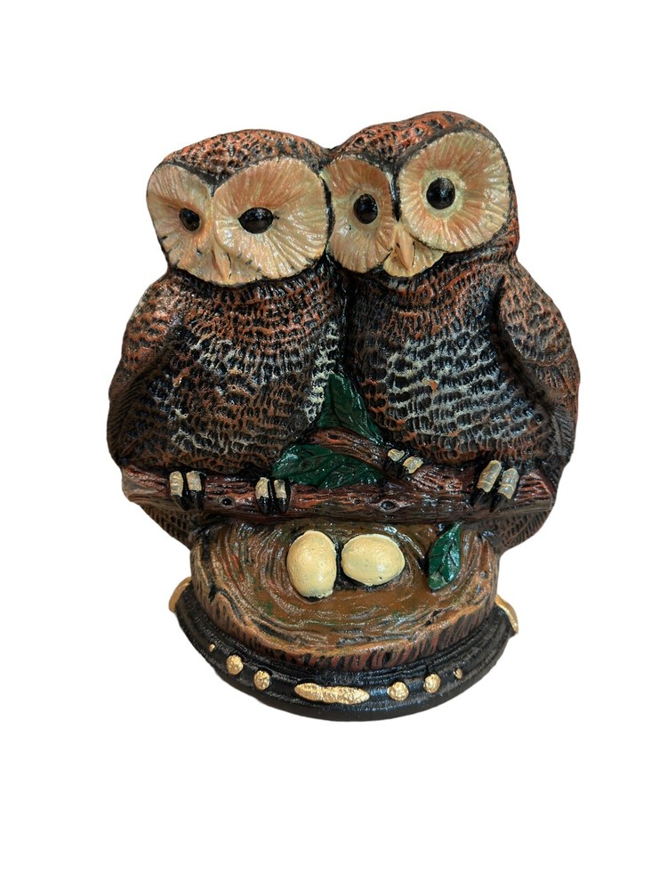 Vintage Upper Deck Solid Cast Iron Big Eyed Owls, Nesting Owls Doorstop