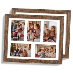 11×14 Picture Frame Set of 2 Wood Frame 11×14 in matted to 5-4×6 Rustic Brown