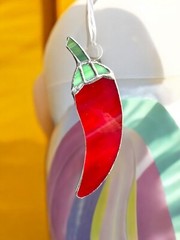 NEW Red Chili Pepper Stained Glass Suncatcher Kitchen Decoration Art Handmade