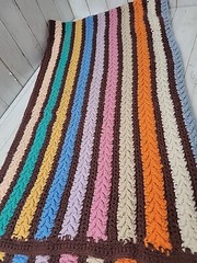 Vintage Crochet Knitted Throw Blanket Brown Multicolor Striped 35″ x 68″