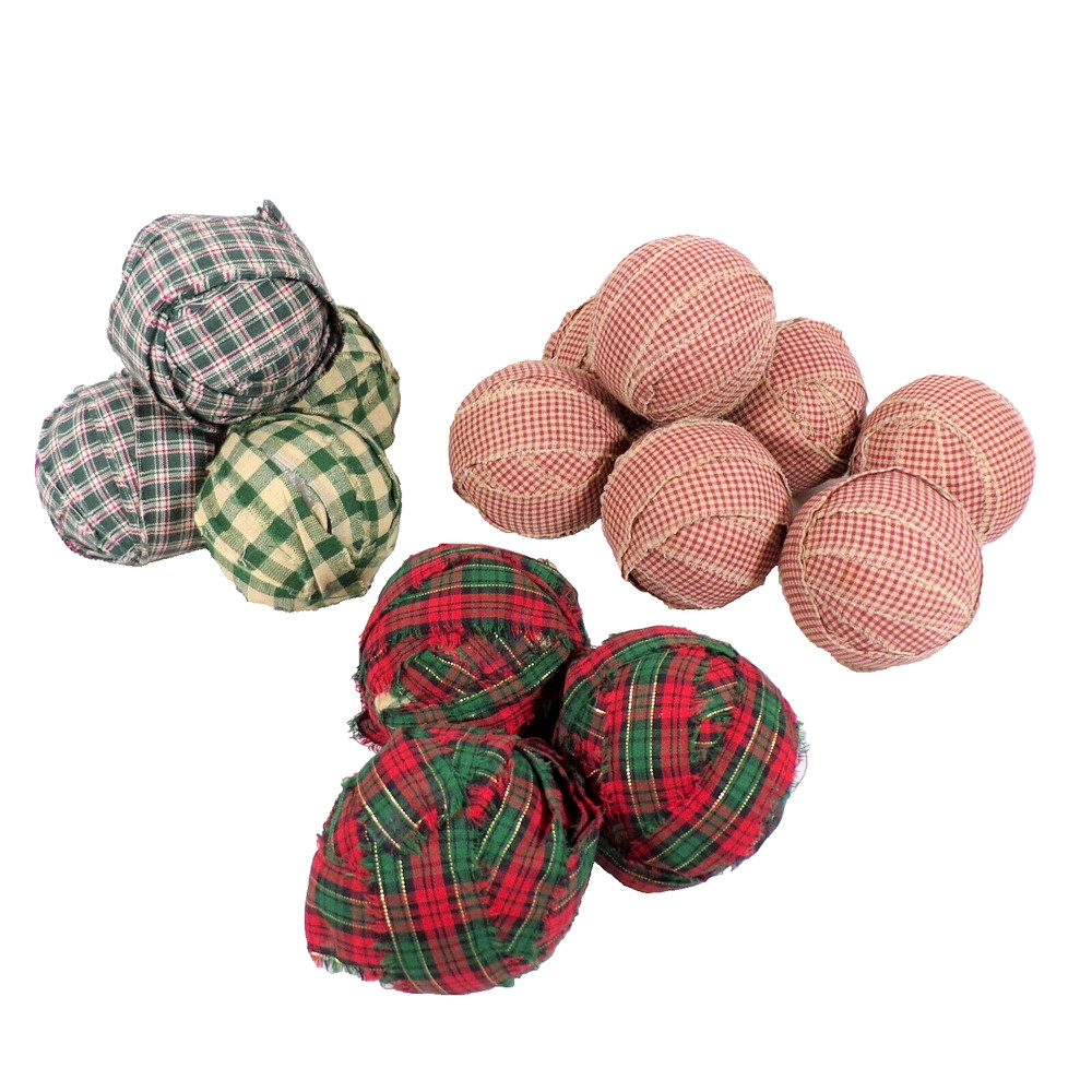14 Primitive Rag Balls plus Fabric Styrofoam Rustic Bowl Filler Grandma Handmade