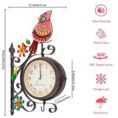 Vintage Indoor Outdoor Clock – Silent Non-Ticking, Double Sided Wall Clock wi…