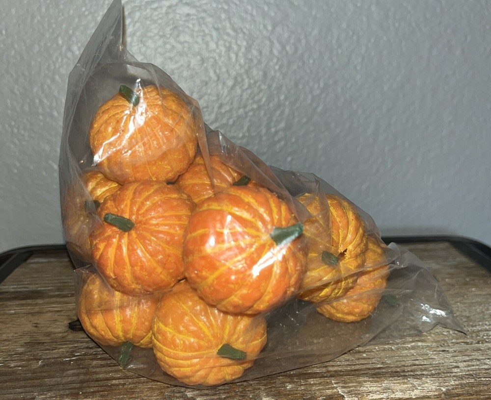 Primitive Small Orange Pumpkins Fall Harvest Bowl Filler/Vase 10 Stems 1.5” Tall