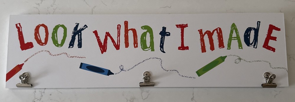 «Look What I Made» Sign Childrens Coloring Picture Hanger Wall Decor 22″x6″