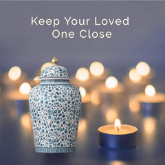 Blue Flowers Urn Adult Ashes – 11.6 Inches 200 Lb Ceramics Decorative Memorial L