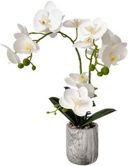 White Fake Orchids Flowers in Pot Bendable Faux Orchids Artificial Flowers