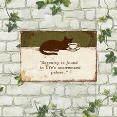 Vintage Cat Tea Cup «Serenity» Metal Art Sign Rustic Cafe Iron Painting Decor