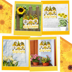 Sunflower Welcome Door Sign Wood Gnome Hanger Sunflower Wreath for Front Door Su
