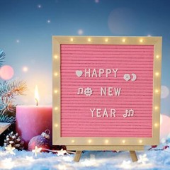 Pink Felt Letter Board with Stand, Built-in LED Lights 10×10 inches, PINK