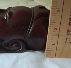 Vintage Chinese Carved Rosewood Mask Inlay Eyes Taoist Deity MCM Wall Art