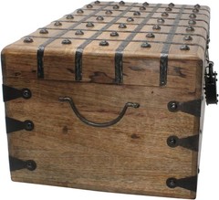 Nautical Cove Treasure Chest Wooden Box with Antique Iron Lock and Skeleton Key