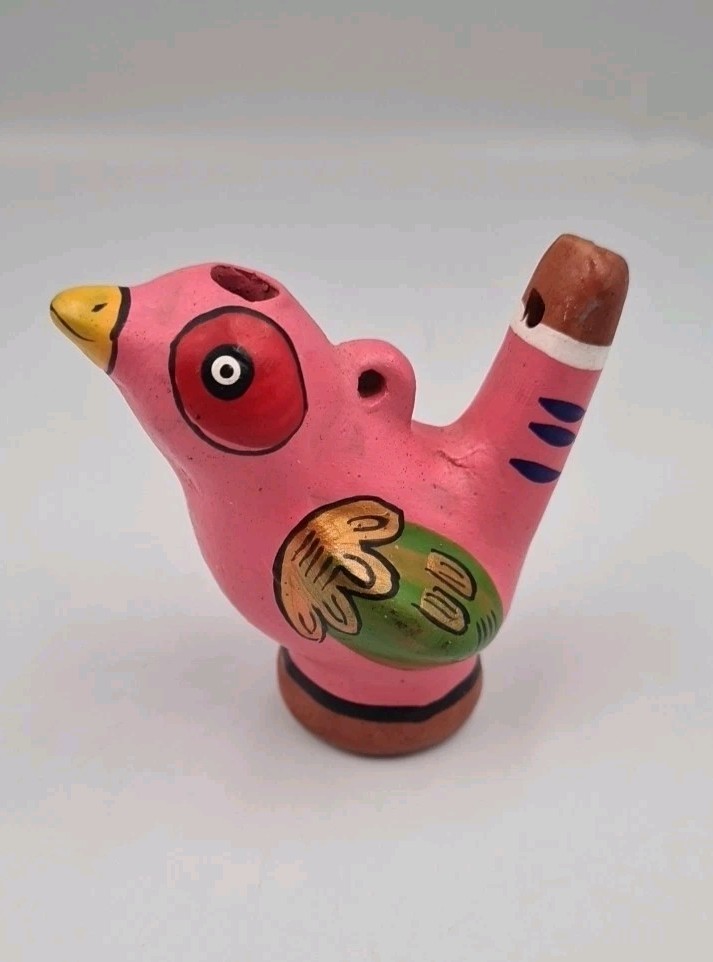 Peruvian Multicoloured Handpainted Ceramic Tribal Bird Water Warbling Whistle