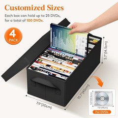 Lifewit 4 Pack DVD Storage Box, Stackable DVD Case Holder Organizer, Foldable DV