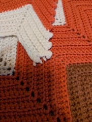 Retro Handmade Brown & Orange Herringbone Zig Zag Crochet Afghan Blanket 52″x50″