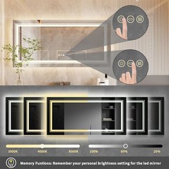 WISFOR Rectangle Led Backlit Light Bathroom Aluminum Frame Wall Mirror Anti-fog