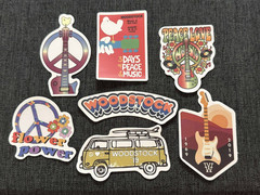 Lot of (7) WOODSTOCK Festival 3/4″ to 3″ Logo STICKERS Fast! FREE SHIP!