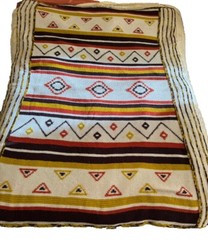 VTG Aztec Southwest Afghan Blanket Knitted Tan Beige Reversible Woven 78 X 56”