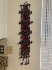 Traditional Eastern Tapestry Red Black Blue Beige Tassels Wall Hanging 30×5