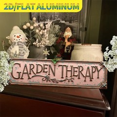 Garden Therapy Ornate Floral Metal Sign Distressed Pink Rustic Wall Decor Plaque