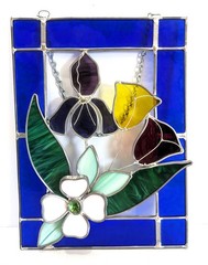 8″ x 11″, Colorful 3 Layer Floral Heavy Stained Leaded Glass Window Suncatcher