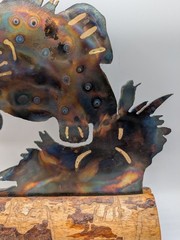 Fish Metal Art Free-Standing Torch Cut Sculpture Brutalist Pantina Steel Heavy