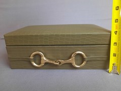 Crocodile Dark Green Embossed Decorative Box Horsebit Buckle Vegan Faux Leather