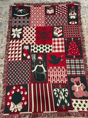 Christmas Blanket Throw Red Green Patchwork Patter 61 x 47″ Reversible