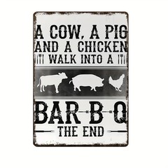 Metal Barbecue Sign Aluminum Funny Cow Pig Chicken Silhouettes 8×12
