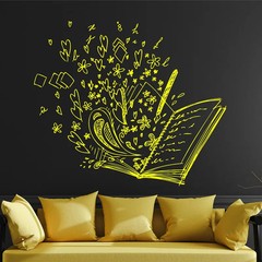 Hand Drawing Book Wall Decal Library Reading Room Study Room Decor Stickers