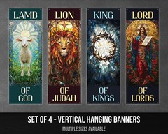 Christian Wall Art Banners – Set of 4 Inspirational Decor Lamb Lion King Lord