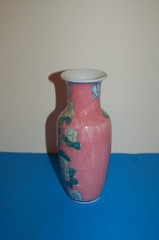 pink vase with flowers design Pottery Vase 8 inch tall *Cute light weight