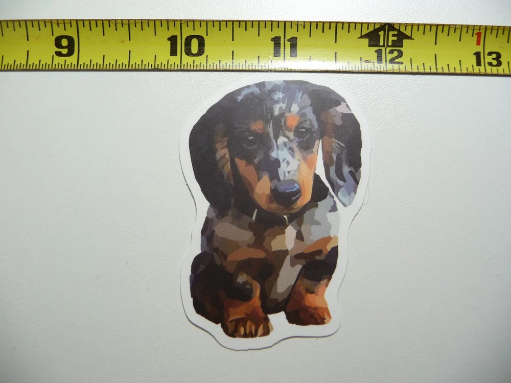 DACHSHUND DAPPLE PUPPY SMALL STICKER DECAL SITTING DOG PET DOXIE WIENER LOVE