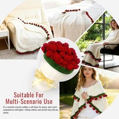 Crochet Flower Bouquet Throw Blanket, Handmade Knitted Blanket with Rose Flow…