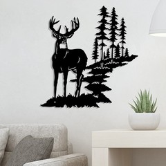 Metal Forest Wall Art Deer Decor Rustic Hunting Sign 11.8″ X 7.9″ Art Black