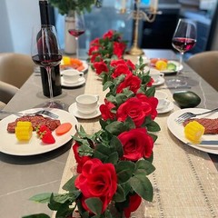 3× Garland Wall Silk Artificial Hanging Rose Red Flowers Vine Wedding Decor US