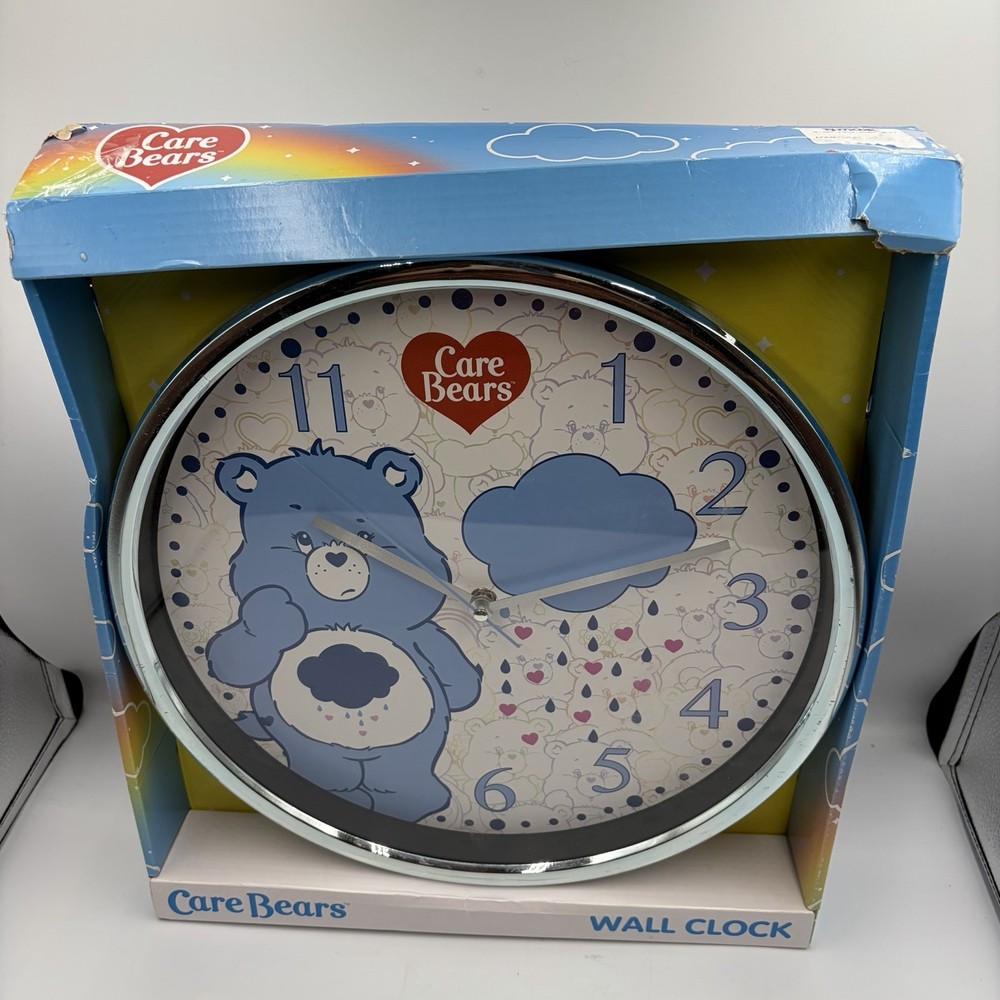 💙 Care Bears Grumpy Bear Blue Chrome Large Wall Clock Large 13.5″ NIB!