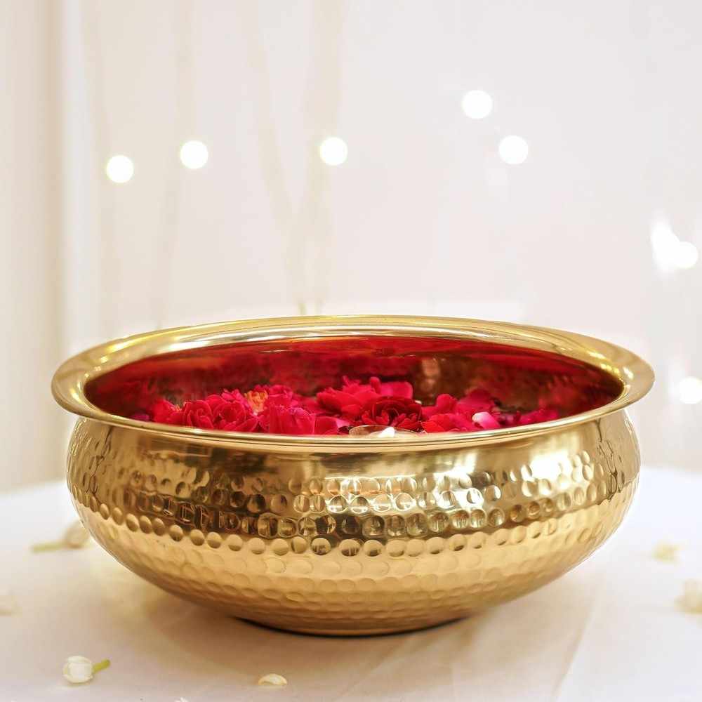 Golden Hammered Aluminium Potpourri Bowl Decorative Urli Bowl For All Occasions