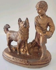 Pretty Plaster Statue Child Playing With Ball Dog Catching Manufacturer’s Mark