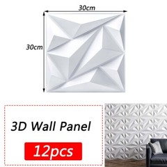12Pcs PVC 3D Effect Wall Panels 30x30cm for DIY Wallpaper Home Decor White Color
