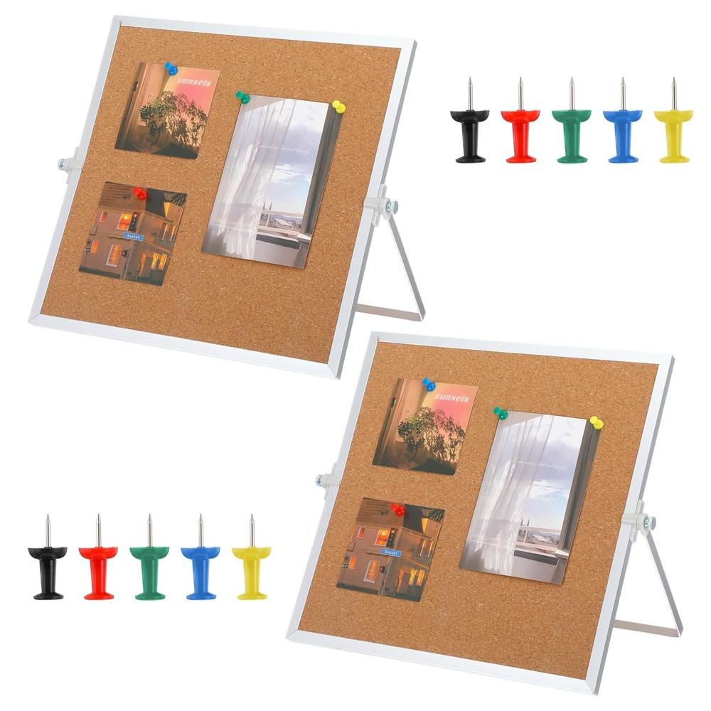 2 PCS 9.8×9.8 In Cork Bulletin Board Stand Double Sided Aluminum Pin Board