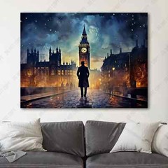 Sherlock Holmes in London Van Gogh Starry Night Retro Canvas Wall Art Print
