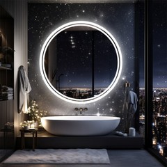 32in Round Lighted Mirror LED Bathroom Vanity Wall Mounted Mirror Touch Anti-Fog