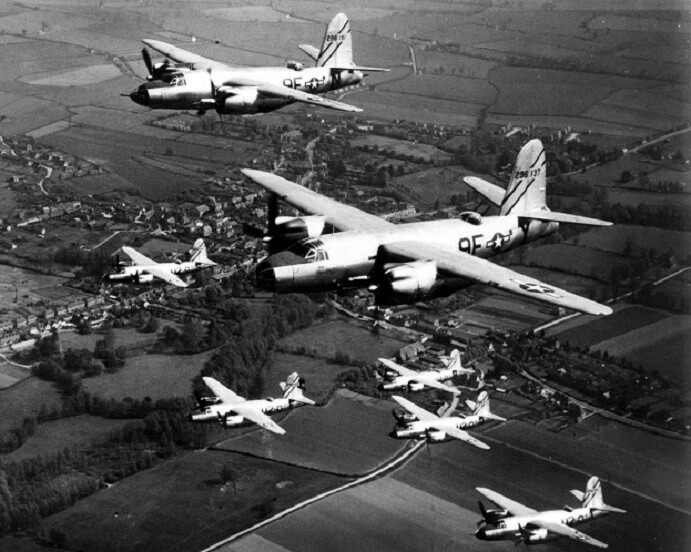 Martin B-26B Marauder Aircraft Formation in Flight WW2 Picture Poster Photo