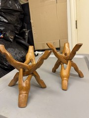 Pair Wooden Brown X-Style Art Display Plant Stands Freestanding Small 7in