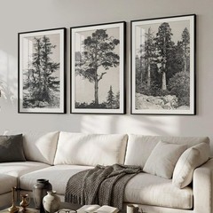 Large Framed Vintage 3 Piece Wall Art for Living Room, Black and White Tree A…